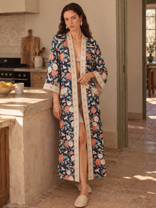 Peony Crane Garden Robe