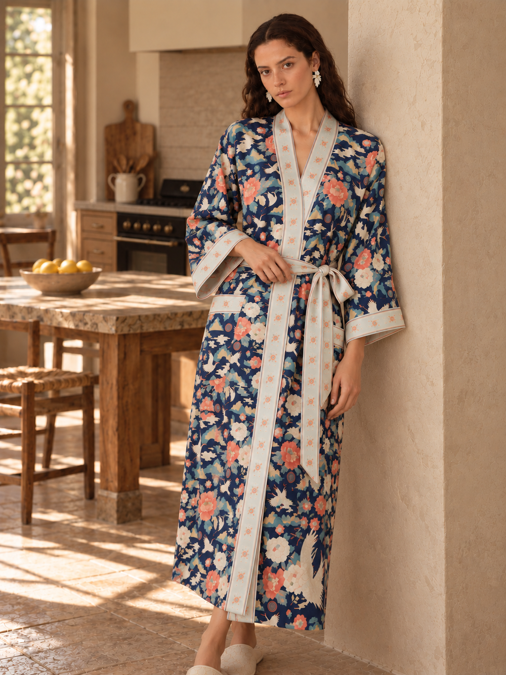 Peony Crane Garden Robe