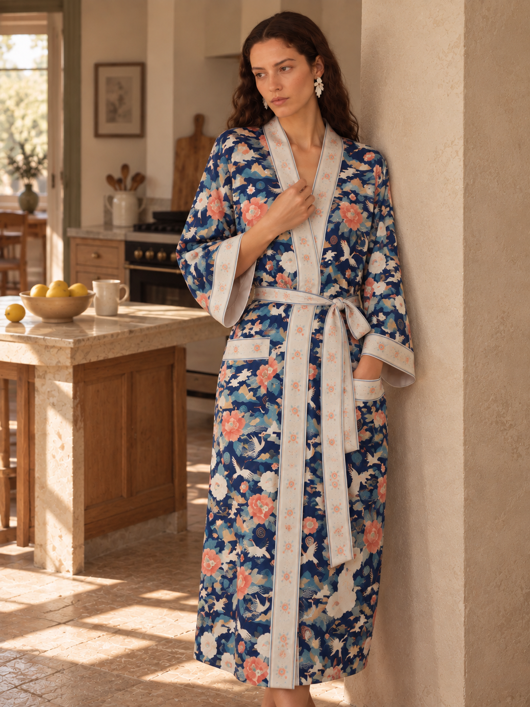 Peony Crane Garden Robe