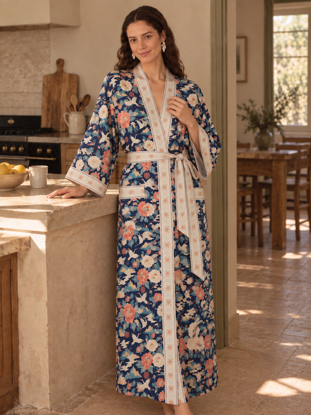 Peony Crane Garden Robe