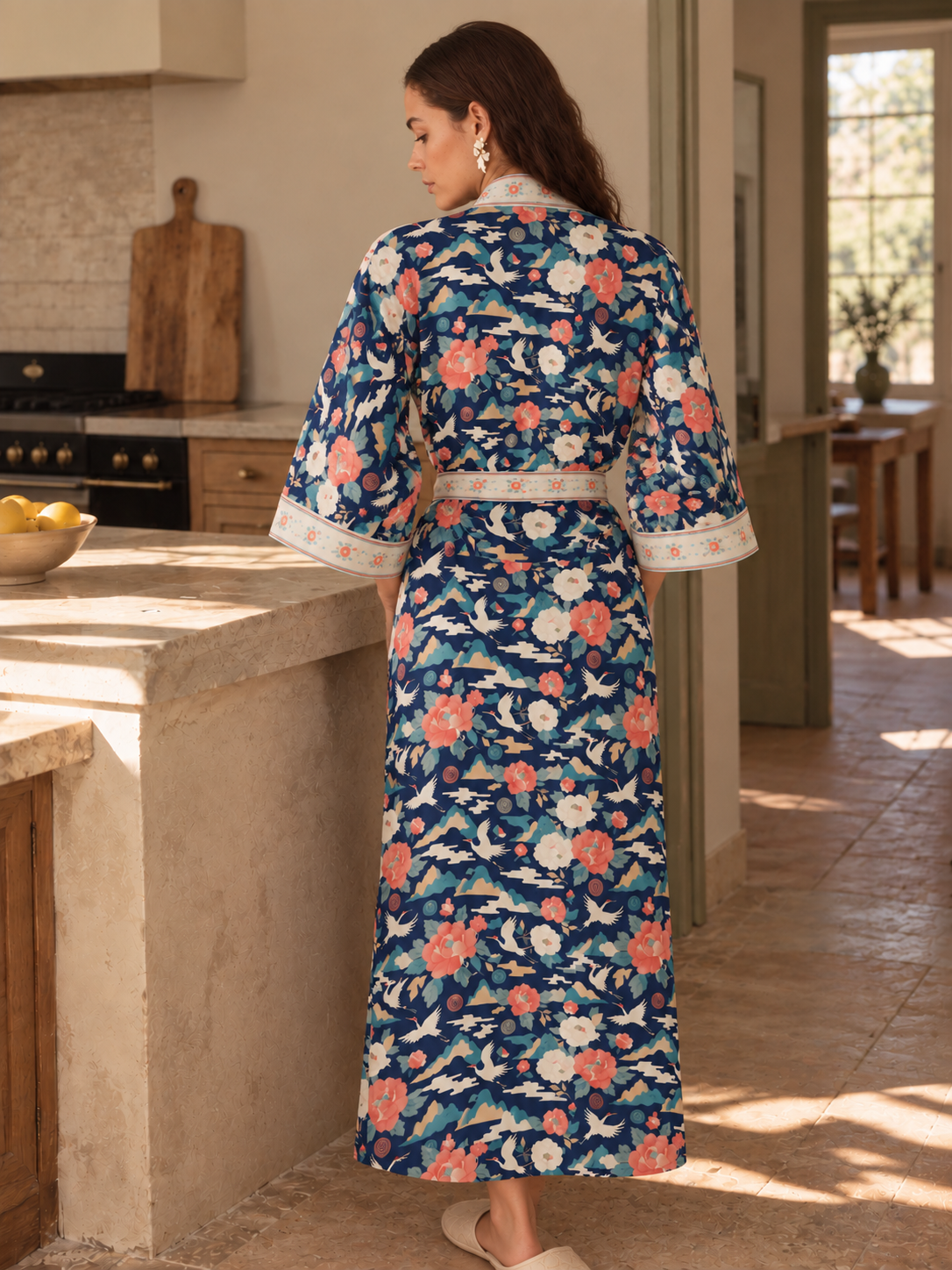 Peony Crane Garden Robe